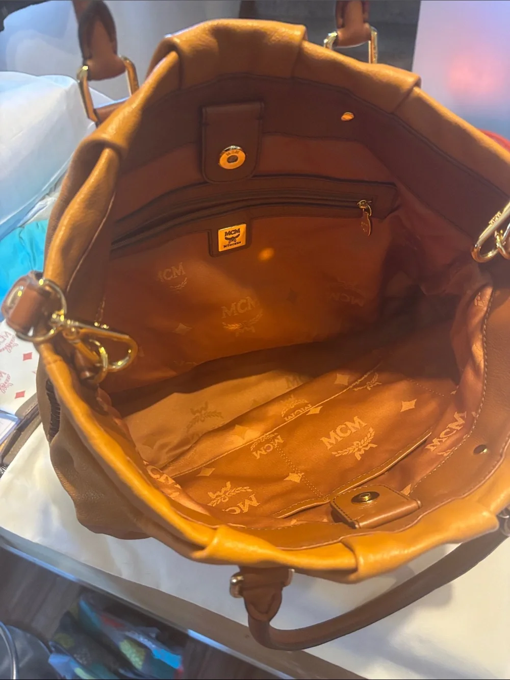 MCM Brown Leather Tote with Detachable Strap